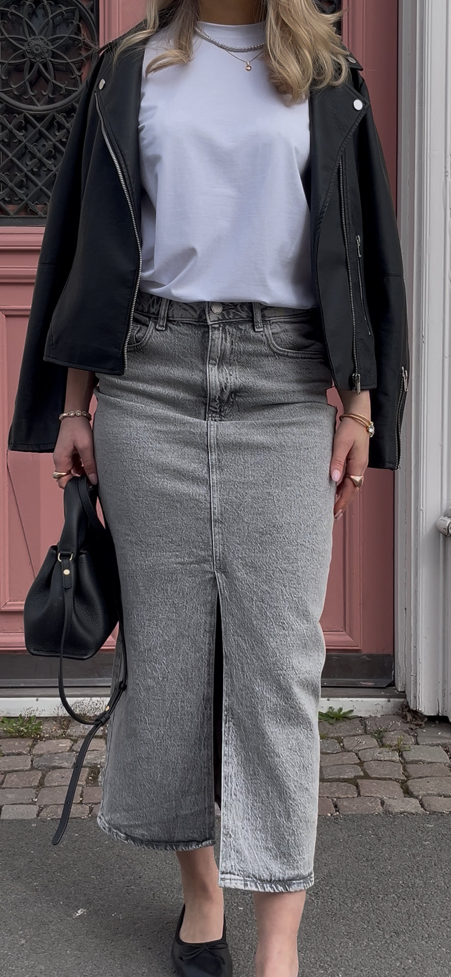 VIJAF Midi Skirt - Light Grey Denim